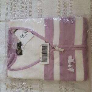 Bob Mackie wearable art deep v zip up sweater, purple, stripes women size medium